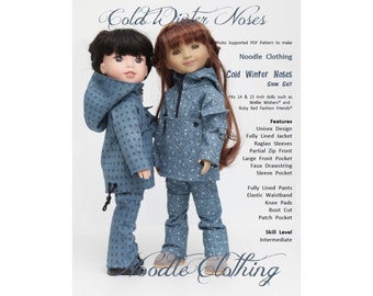 PDF Doll Clothes Pattern - Noodle Clothing  "Cold Winter Noses Snow Suit" for 14 and 15 inch  dolls like Ruby Red FF® and Wellie Wisher®