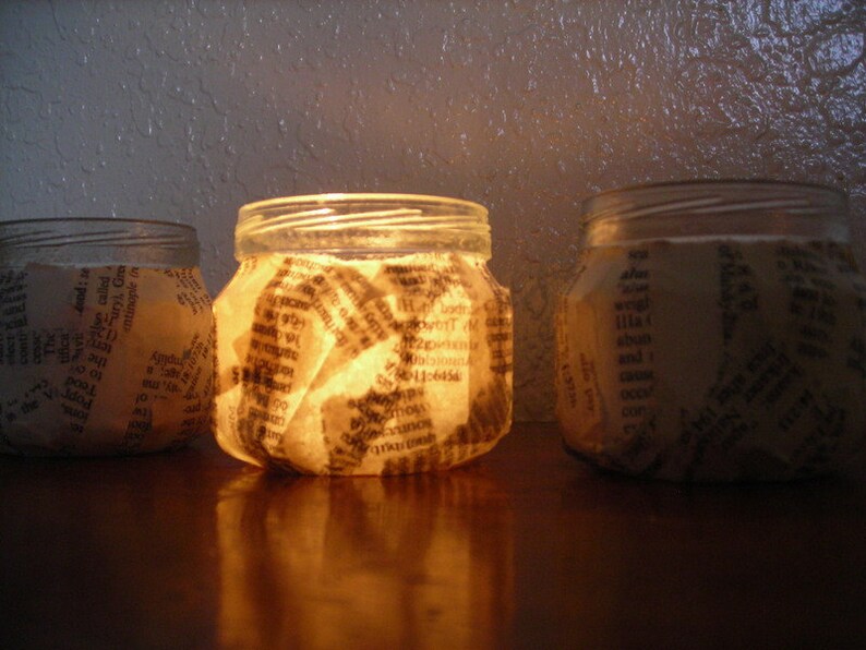 Decoupaged candle holders Upcycled glass jars Set of three Etsy