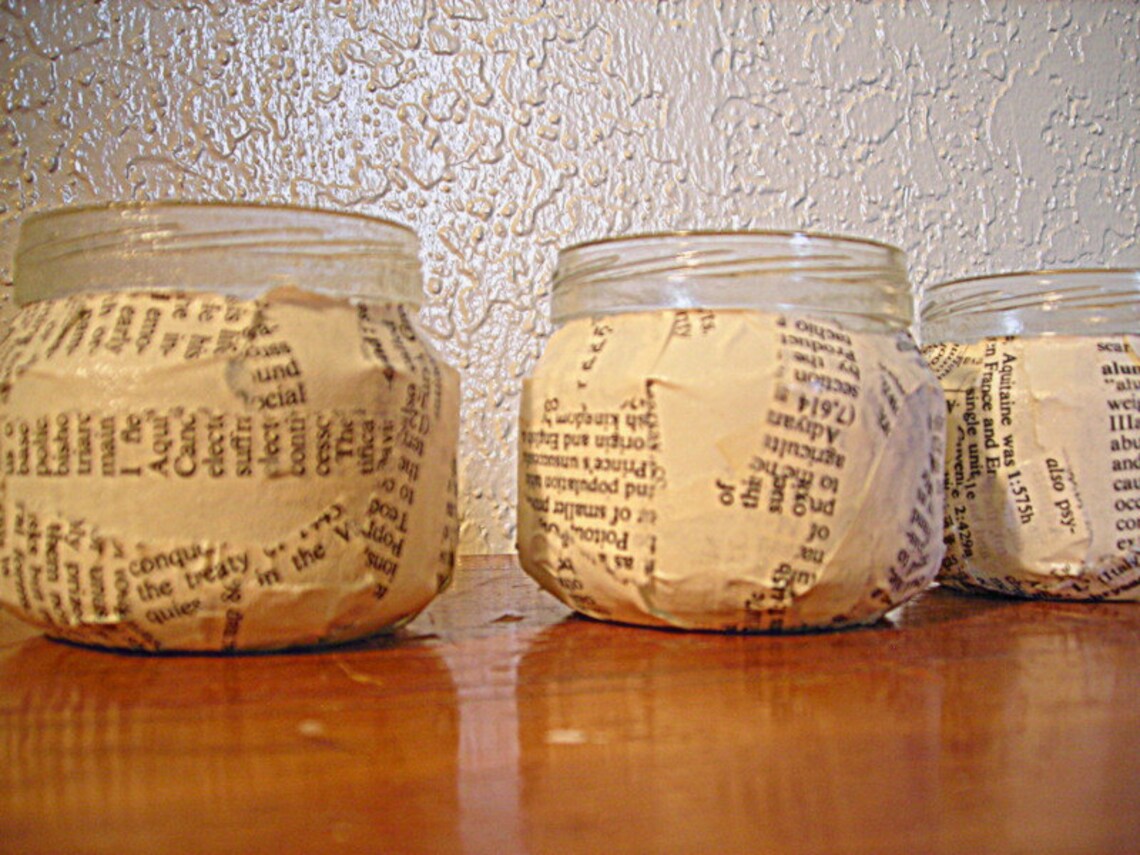 Decoupaged candle holders Upcycled glass jars Set of three Etsy