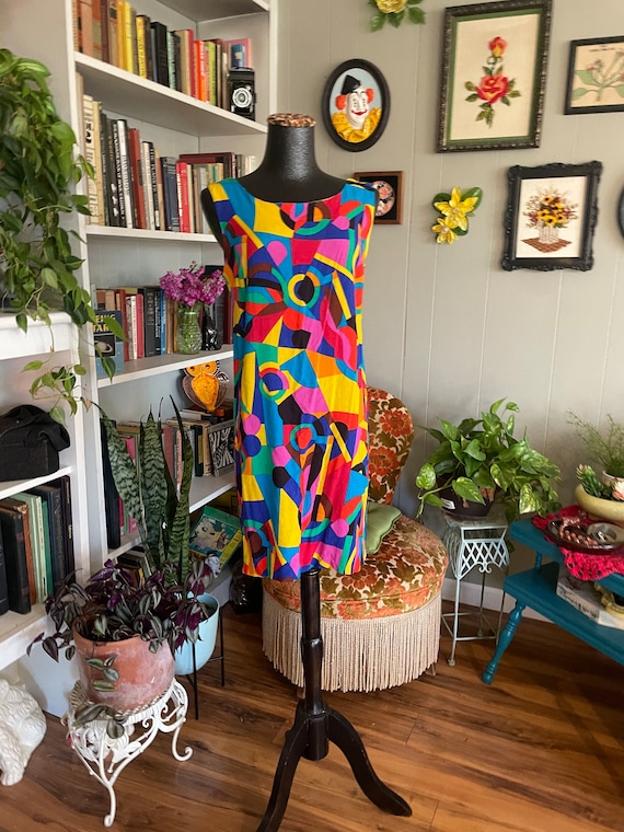 LOOK!! Vintage Colorful Abstract Op Art Mini Dress