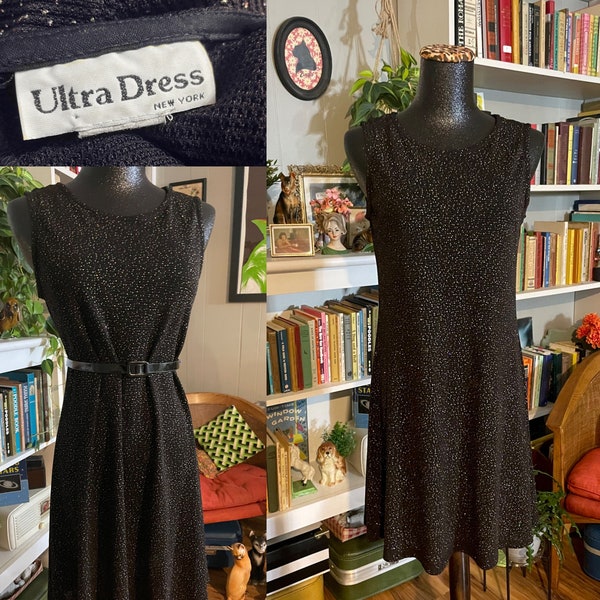 LOOK!! Vintage Black Mini Dress! She Sparkles! Super Cute Party / Cocktail Dress / Mod / Disco