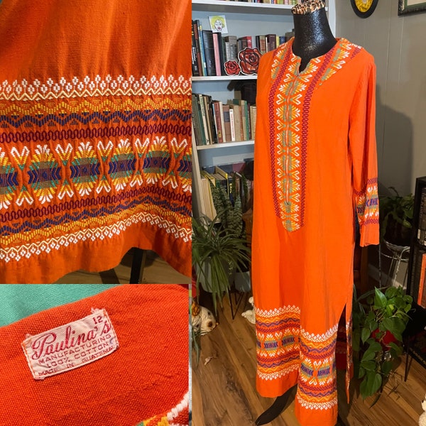 LOOK!! Vintage Hand Woven Guatemalan Dress / Paulinas / Hip Pockets / Boho / Hand Embroidered/ Beautiful