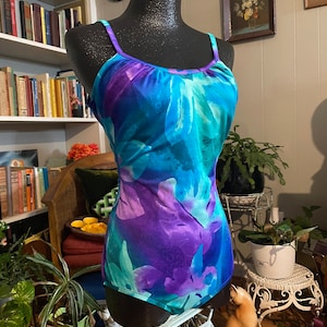 Look!! Vintage JANTZEN One Piece- Abstract Op Art - Slimming-Jewel Tones- Sm/Medium