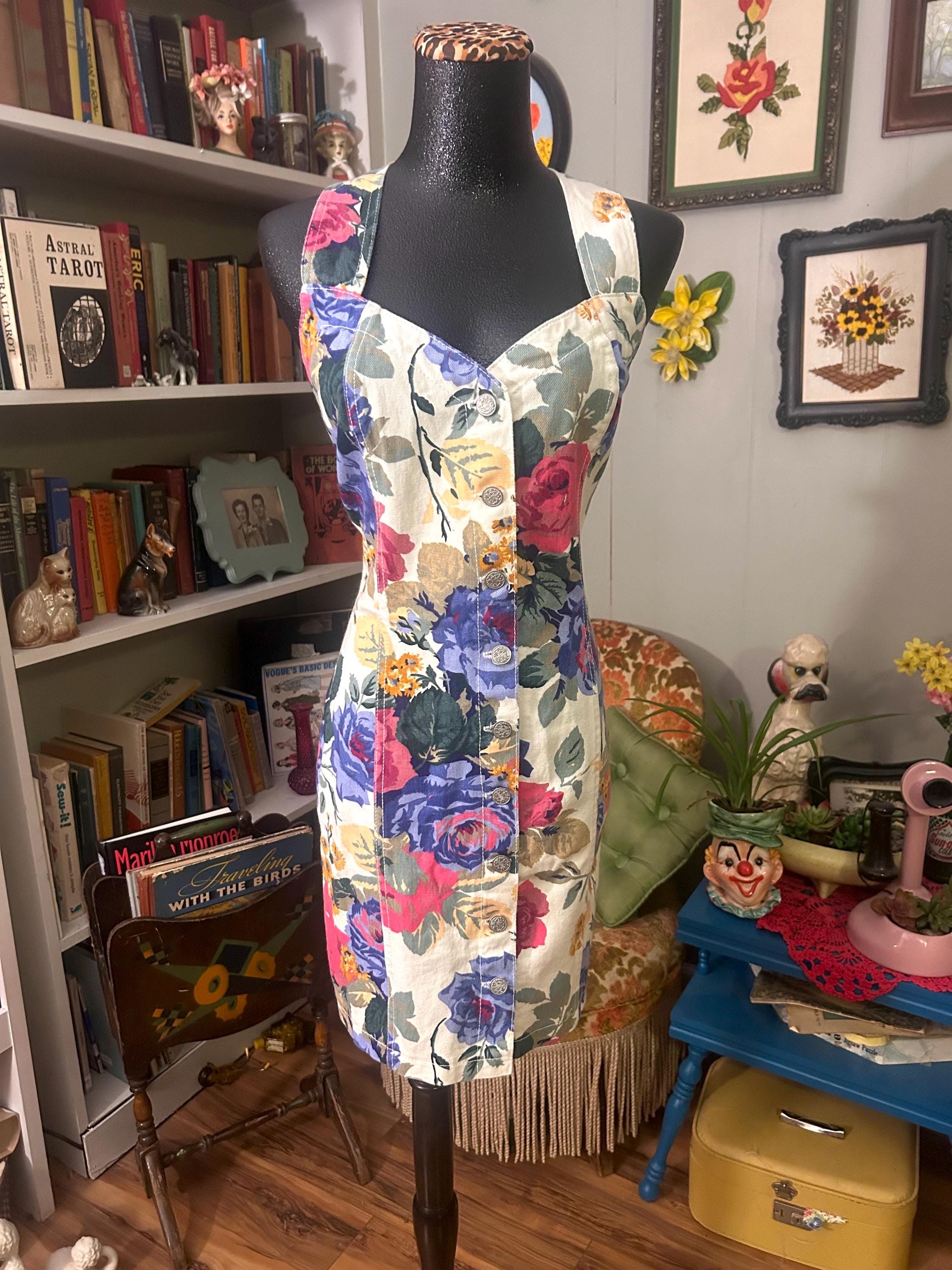 jumper dress knee length Denim rainbow dress
