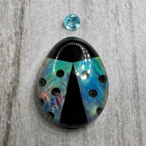 Ladybug cabochon. US seller. Aurora opal rainbow layer.  Man made. Daily shipping. Unique. Custom edition. Glass top doublet. Reduced