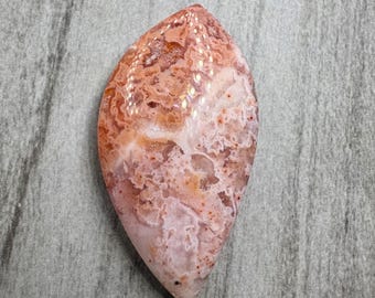 Pink orange Plume Agate Cabochon: Unique Polished Gemstone