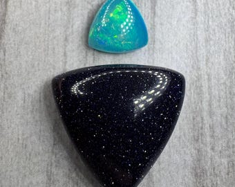 Blue gold stone & Ethiopian opal (dyed). US seller. Beautiful sparkly polished cabochon. Daily shipping. Great amount of glimmer!