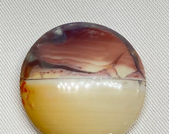 Mookaite Jasper. US seller. Round polished cabochon. Same day shipping. Orange yellow purple brown . Genuine and natural. Landscape