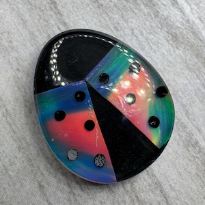 Ladybug cabochon. US seller. Aurora opal rainbow layer.  Man made. Daily shipping. Unique. Custom edition. Glass top doublet. Reduced