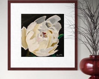 White Peony Art Print | Modern Bloom Giclée, Botanical Wall Art