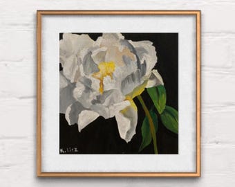 White Peony Art Print | Modern Floral Giclée, Botanical Wall Decor