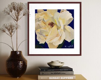 White Peony Art Print | Modern Floral Giclée, Botanical Wall Decor