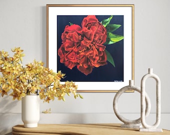 Red Peony Art Print | Modern Floral Giclée, Botanical Wall Decor