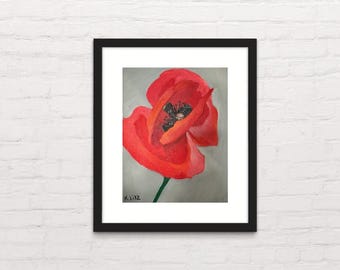 Red Poppy Flower Giclée Art Print | Modern Botanical Painting