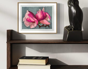 Peony Flower Art Giclée Print – Vibrant Botanical Ink Painting