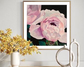 Pink Rose Giclée Art Print | Modern Floral Oil Painting Reproduction