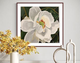 White Peony Art Print | Modern Bloom Giclée, Botanical Wall Art