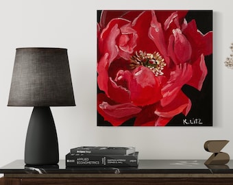 Red Peony Art Print | Modern Floral Giclée, Botanical Wall Decor