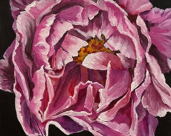 Original Floral Painting: Golden Acrylic on Watercolor Paper (8x8)