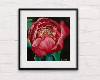 Red Peony Art Print | Modern Floral Giclée, Botanical Wall Decor