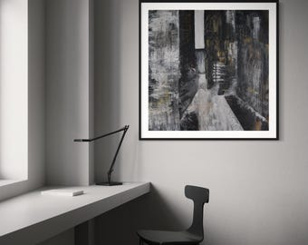 Abstract Cityscape Giclée Print | Modern Black and White Urban Wall Art