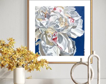 White Peony Art Print | Modern Floral Giclée, Botanical Wall Decor