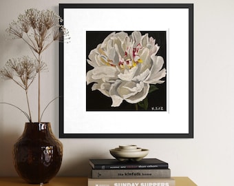White Peony Giclée Print | Modern Floral Art on Paper or Canvas
