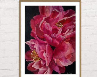 Peony Flower Art Giclée Print – Vibrant Botanical Oil Painting