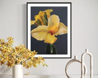 Yellow Iris Giclée Print – Botanical Oil Painting, Floral Wall Art