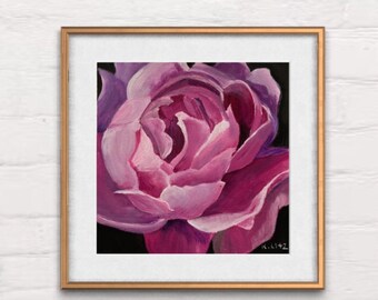 Pink Peony Art Print | Modern Floral Giclée, Black Background