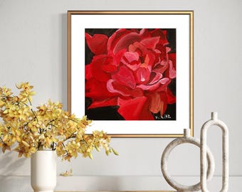 Red Peony Art Print | Modern Floral Giclée, Botanical Wall Decor