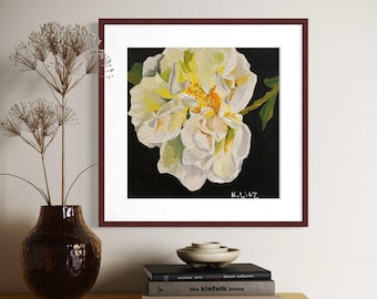 White Peony Art Print | Modern Floral Giclée, Botanical Wall Decor