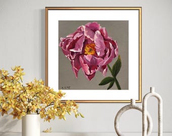 Peony Art Print | Modern Floral Giclée, Black Background
