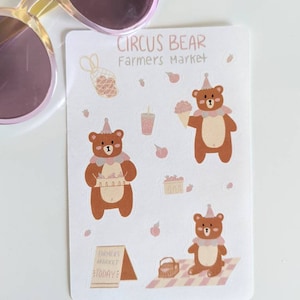 Circus Bear Farmers Market / Pegatinas de circo / Pegatinas de planificador, Pegatinas ilustradas