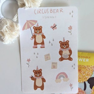 Circus Bear Springtime / Pegatinas de circo / Pegatinas de planificador, Pegatinas ilustradas
