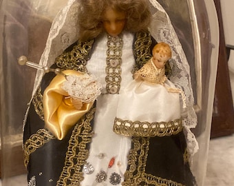 1950’s Wax Madonna & Child Religious Glass Dome (French)