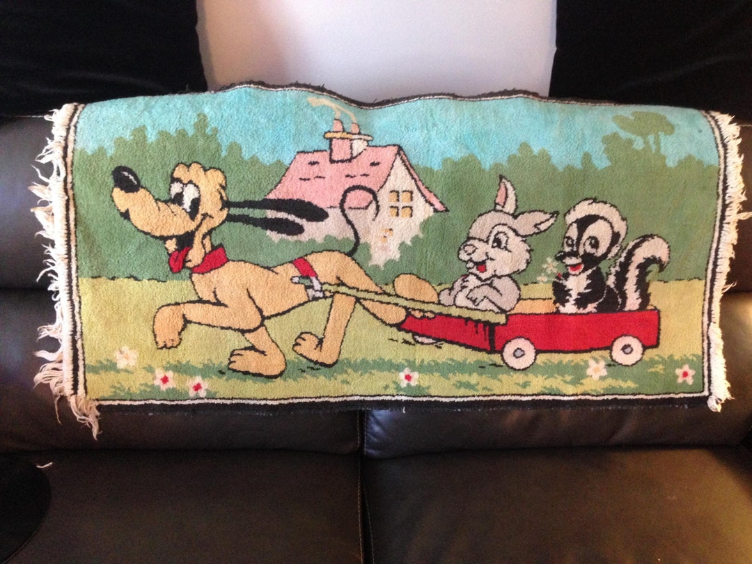Thumper Rug 1950s COTTON Pile Rug, DISNEY Theme. Very Good Vintage Cond. Vibrant ...