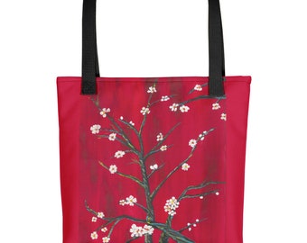 Tote bag - White flowers on Red