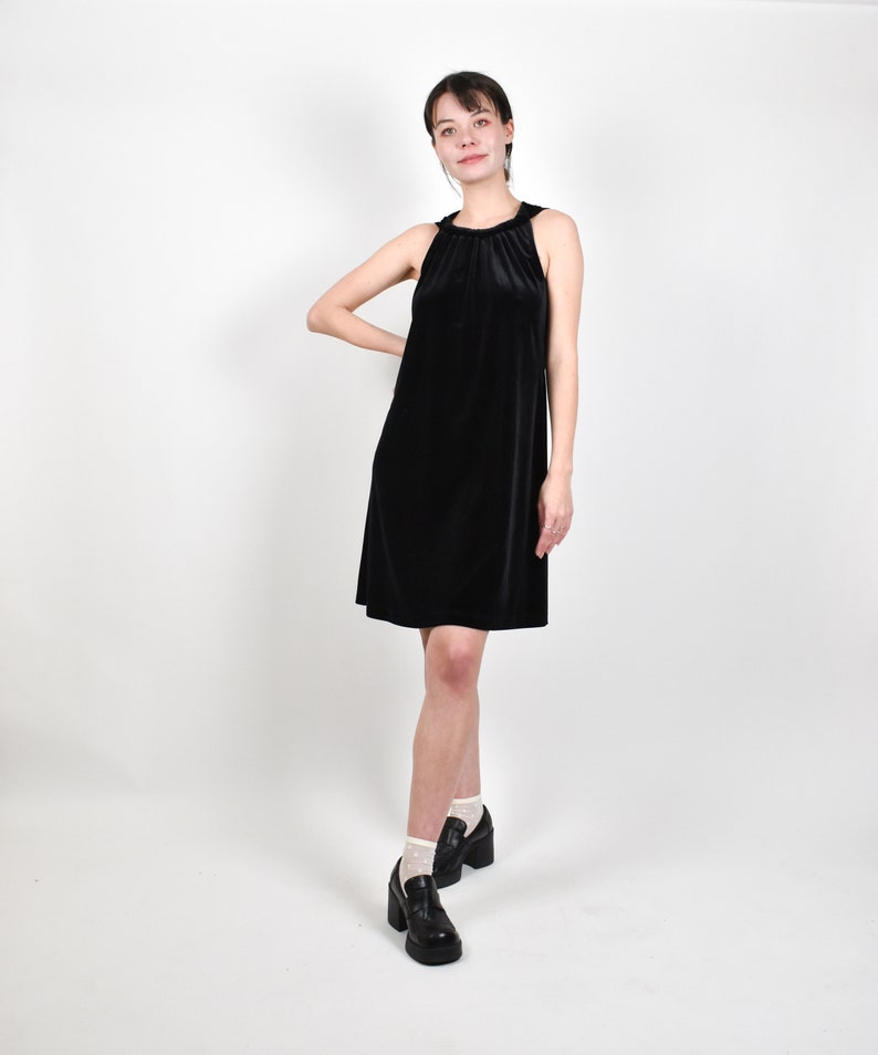 black high neck shift dress