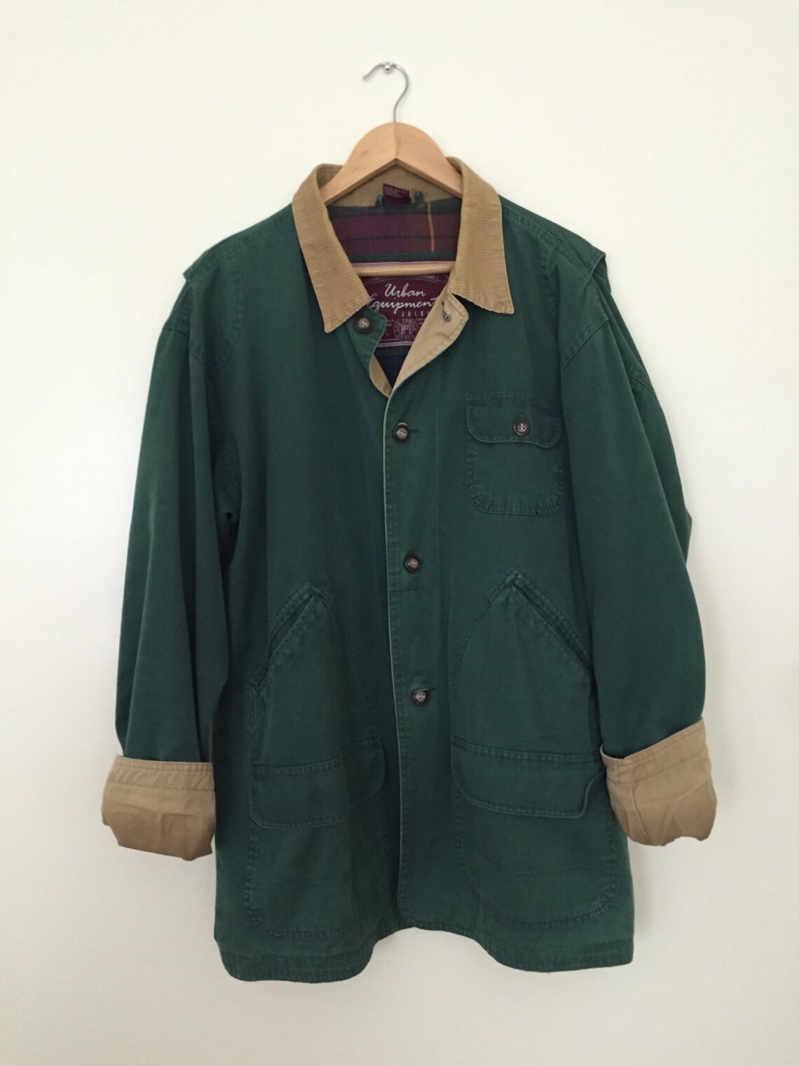 Forest green utility / worker canvas jacket with corduroy Etsy