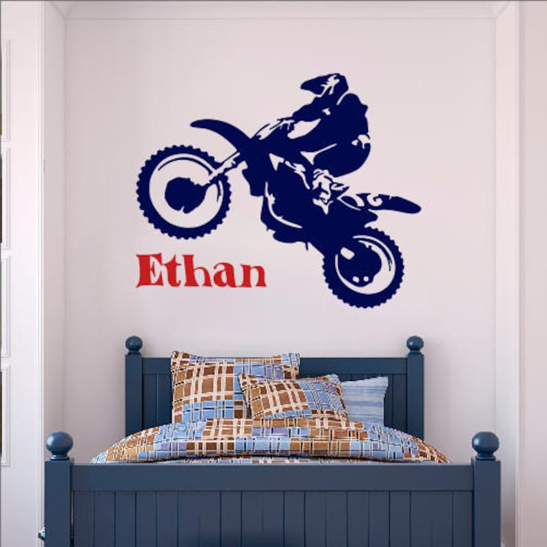 Personalised Name Boys Wall Art Sticker Motocross Sport MX Bikes Stunts
