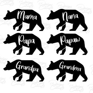 SVG - Noms de membres de l'ours de la famille Mama ours Papa ours Clip-art pour Cricut et autres vinyles ou imprimés