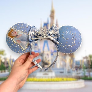 Cinderella Mouse Ears – Glass Slipper Inspired Headband – Blue Bow & Sparkle – Disneybound Accessory – Custom Princess Vacation Ears