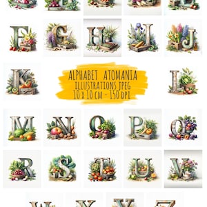 Alphabet Shabby Chic Fruits et Légumes - 26 Modèles de Digital Art