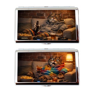 Funny Cat Cigarette Case “Take a Break, Buddy?” – Fun Original Gift – Metal Case Handmade in France by Atomania