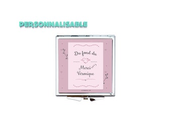 Miroir de poche personnalisable : du fond du cœur Merci ! - rose