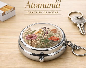 Vintage blommig askkopp i fickformat – Vildblommor – Luktbeständigt rostfritt stål – Elegant och bohemisk present till kvinnor – Atomania