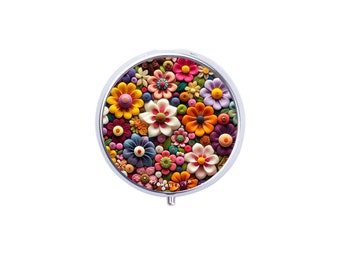 Atomania Felt Flowers Pill Box, Artistic design, compact, metal. Unique gift combining beauty and practicality, made in France