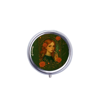 Art Nouveau pocket ashtray with redhead woman, elegant smoker gift, practical accessory, eco-friendly, removable keychain