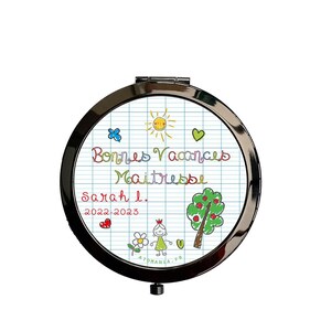 Personalized Pocket Mirror – Colorful Kids’ Drawings – Thank You Teacher, Nanny, Assistant – Handmade in France